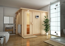 Karibu Sauna Gobin mit Fronteinstieg 68 mm inkl. gratis Sauna-Zubehörset im Wert von 234,94 €