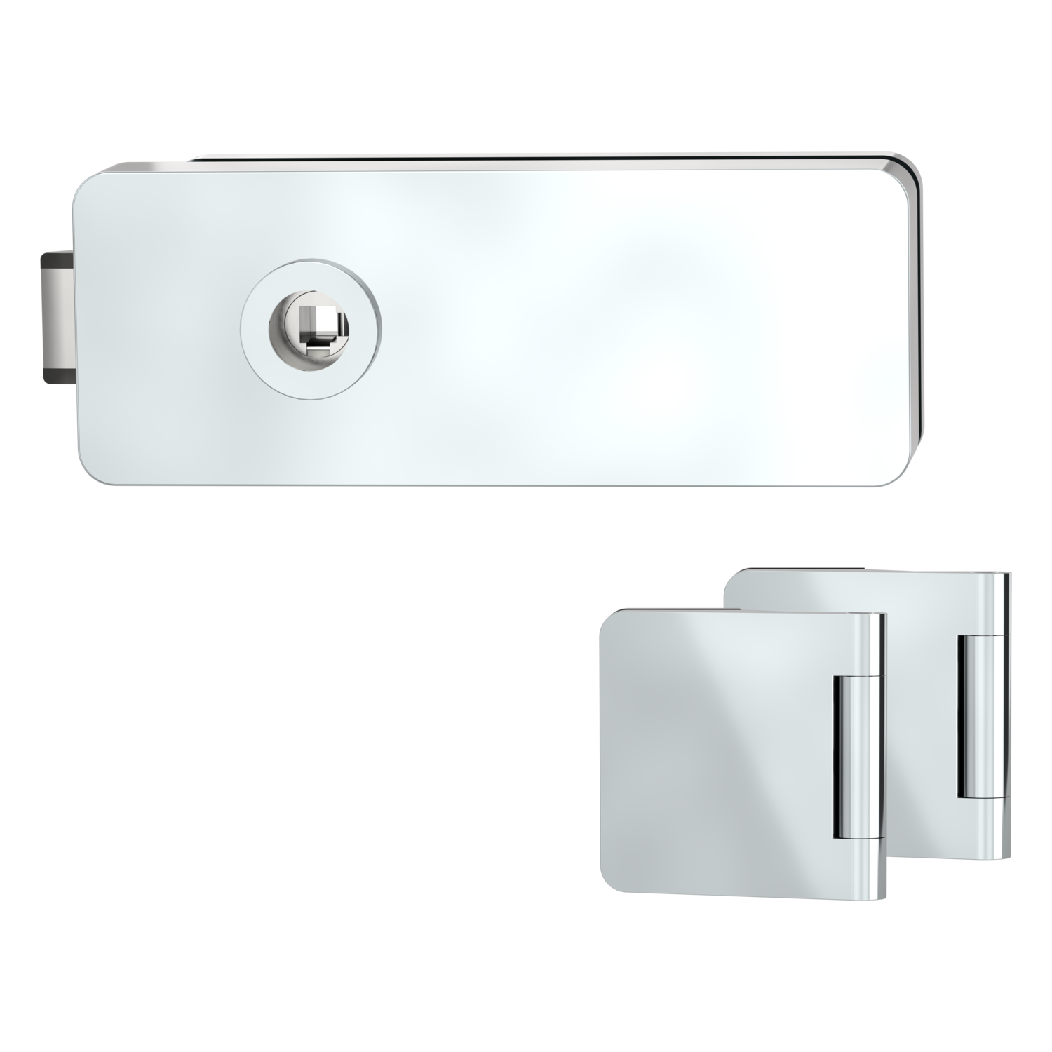 Griffwerk GATE | DESIGN MANUFAKTUR 1.0 -Edelstahl Optik poliert -Ganzglastürbeschlagset -3-teiliger Bandsatz -ohne Griff...