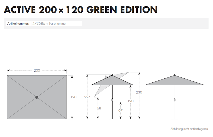 doppler Mittelmastschirm ACTIVE 200 x 120 Green Edition, Stahl Anthrazit / Polyester 180 g/m²