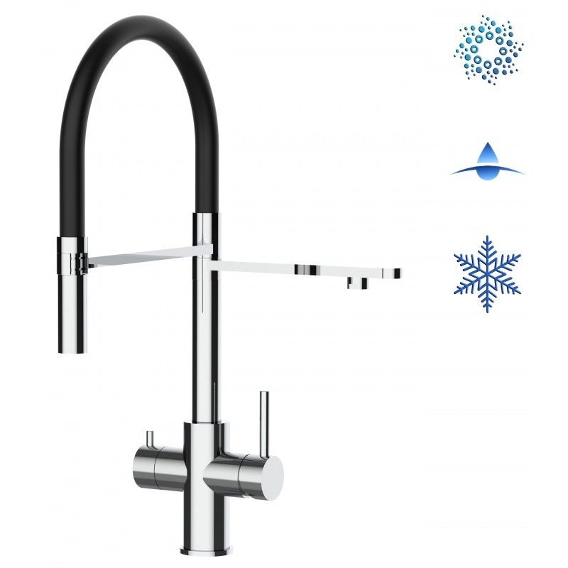5 Wege Wasserhahn Küchenarmatur, Edelstahl Massiv mit 360° schwenkbarem Auslauf, abnehmbare 2 strahl Handbrause, Hochglanz / Schwarz