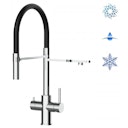 Vorschaubild 5 Wege Wasserhahn Küchenarmatur, Edelstahl Massiv mit 360° schwenkbarem Auslauf, abnehmbare 2 strahl Handbrause, Hochglanz / Schwarz