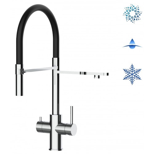 5 Wege Wasserhahn Küchenarmatur, Edelstahl Massiv mit 360° schwenkbarem Auslauf, abnehmbare 2 strahl Handbrause, Hochglanz / Schwarz