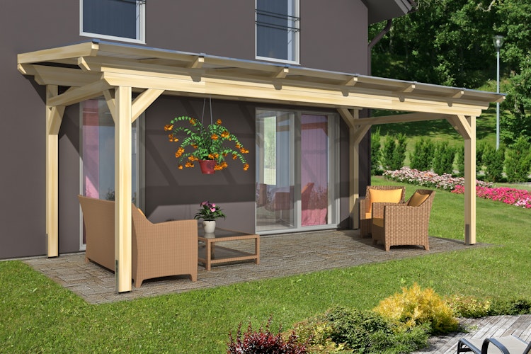 Skan Holz Sanremo aus Leimholz ohne Mittelpfosten Breite 648 cm freistehende Terrassenüberdachung