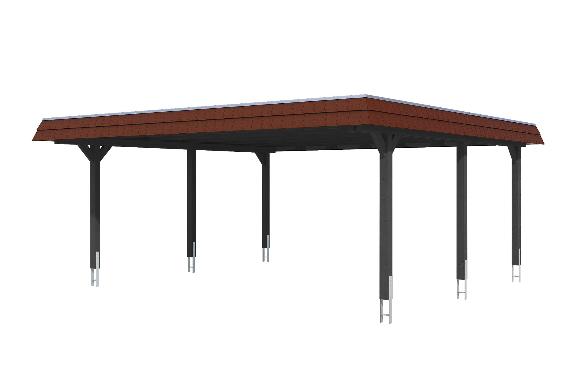 Carport Wendland 630x637 rote Blende, anthrazit, 20mm Dachschalung mit EPDM Folie Holzcarport