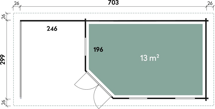 Wolff Finnhaus Gartenhaus Anna 40-A/1+2-Raum mit 250 cm Terrasse 