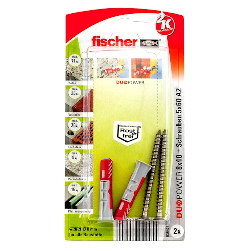 FISCHER Universaldübel Duopower 8x40 S A2 K (2 Stück)