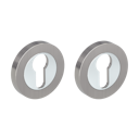 Vorschaubild Griffwerk Schlüsselrosettenpaar Zink rund mit Zierring Profilzylinder Schraubtechnik Chrom-Nickelmatt