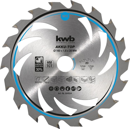 kwb Akku Top Sägebl HM Mit-Dü 160x20 Z20 584554