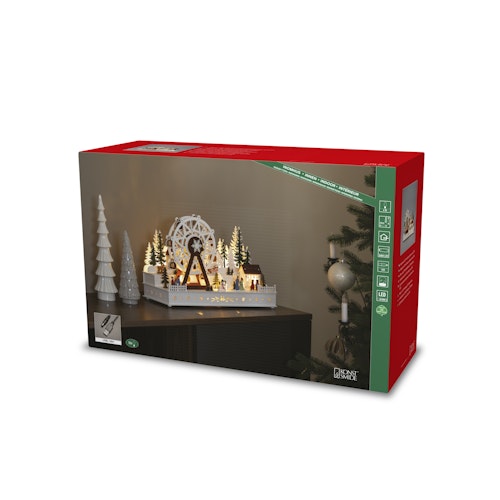 Konstsmide Weihnachtsbeleuchtung LED Holzsilhouette Weihnachtsmarkt mit Riesenrad, batteriebetrieben