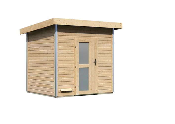 Karibu Gartensauna Pultdach Saunahaus Norge naturbelassen inkl. gratis Sauna-Zubehörset im Wert von 234,94 €