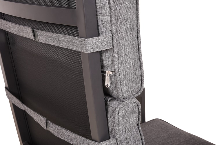 Garden Pleasure Gartenmöbel Set BARLETTA, Tisch 180 x 91 + 4 Stapelsessel, Alu Anthrazit / Nonwood Holz-Optik / Kissen 100 % Polyester