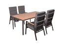 Vorschaubild Garden Pleasure Gartenmöbel Set BARLETTA, Tisch 180 x 91 + 4 Stapelsessel, Alu Anthrazit / Nonwood Holz-Optik / Kissen 100 % Polyester