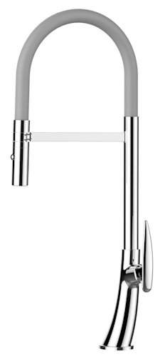 Wasserhahn Küchenarmatur, LEAF, mit 360° schwenkbarem Auslauf, abnehmbare 2 strahl Handbrause, Verchromt / Grau