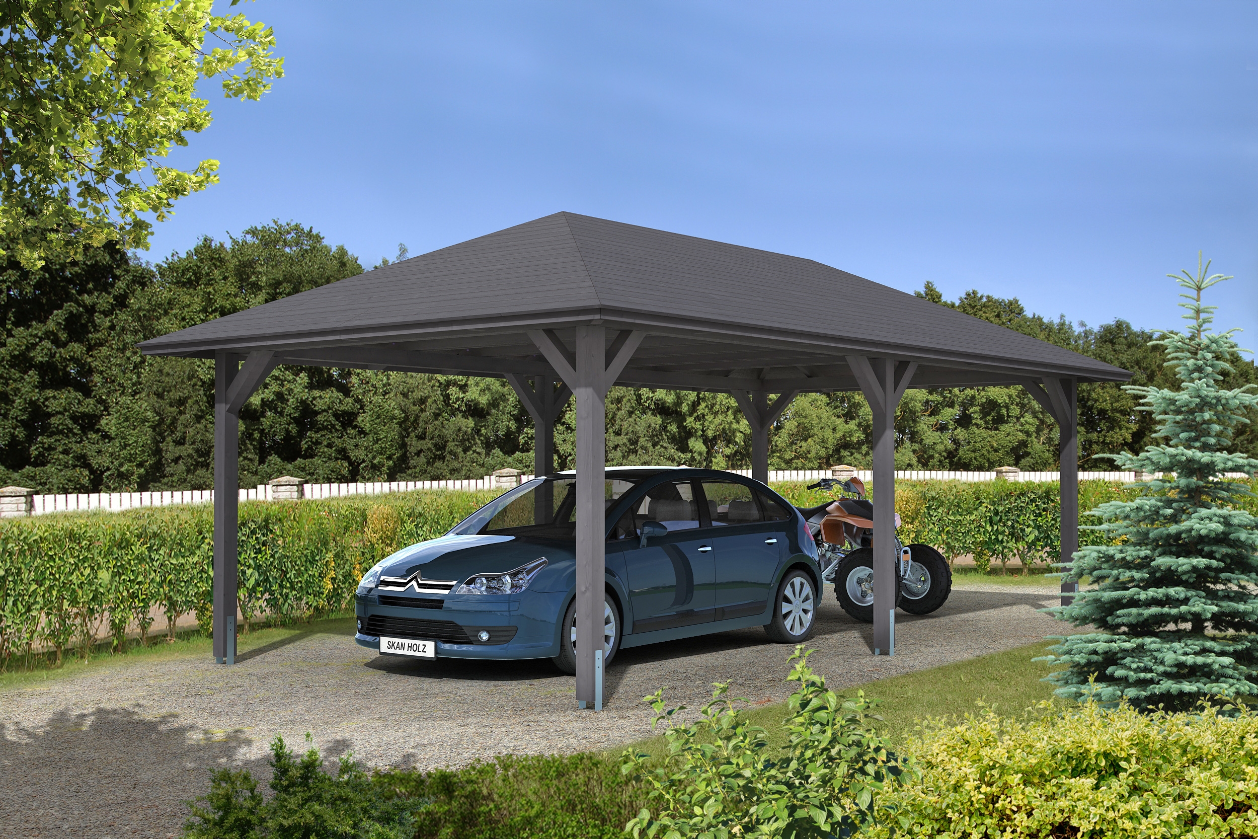Skan Holz Carport Taunus 439 x 786 cm-schiefergrau Holzcarport