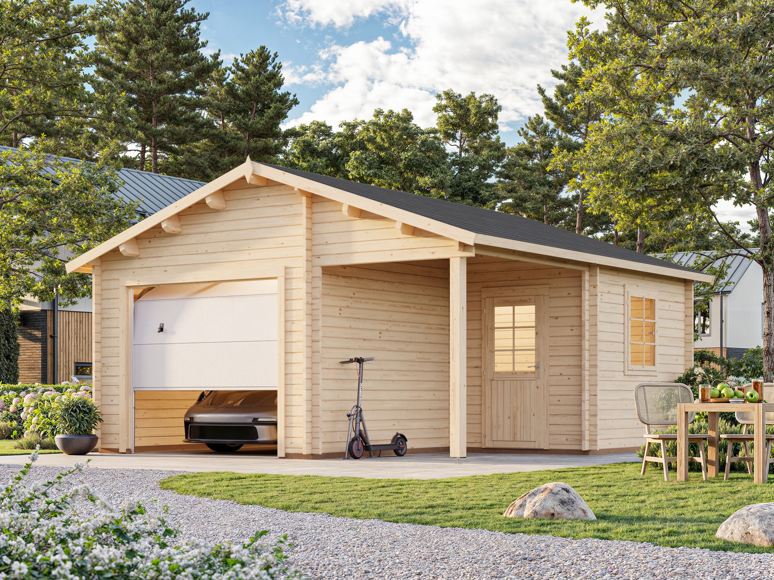 Palmako Garage Roger 21,9+5,2 m² - 44 mm - mit Sektionaltor