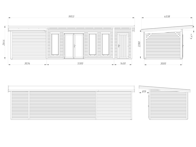 Palmako Gartenhaus Aurelia 19,2+7,9 m² - 44 mm