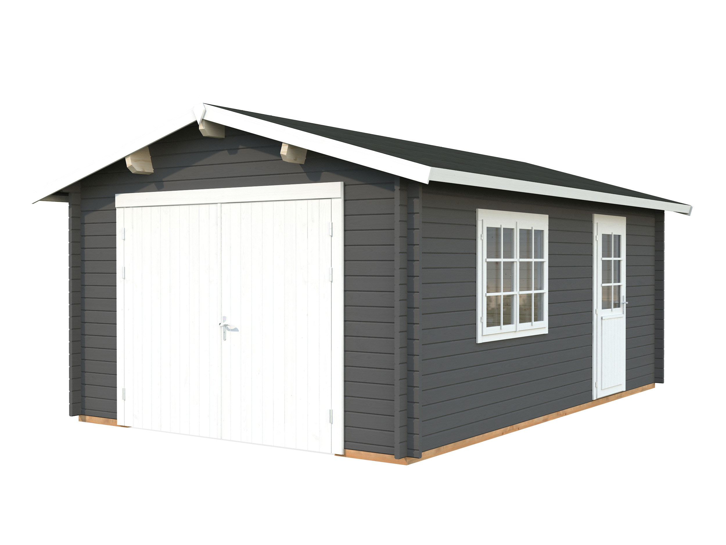 Palmako Garage Roger 19,0 m² - 44 mm - mit Holztor dunkelgrau/weiß lackiert