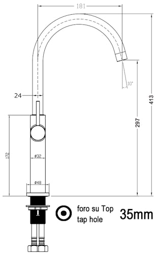 Minimalistischer Wasserhahn Küchenarmatur, TECNO, mit 360° schwenkbarem U-Auslauf, Verchromt