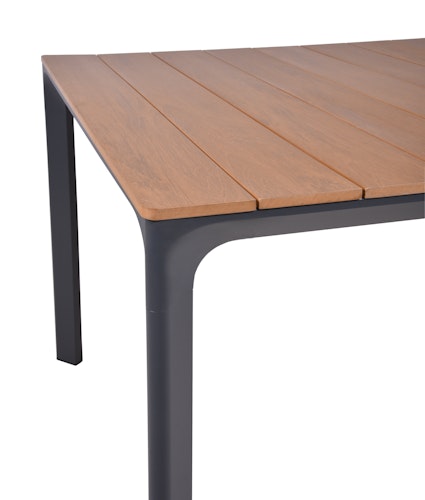 Garden Pleasure Gartenmöbel Set SILEA 03, Tisch 208 x 100 + 8 Stapelsessel, Alu Anthrazit / Nonwood Teak-Optik / Kunststoffgewebe Grau
