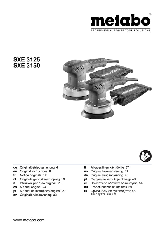 Bedienungsanleitung fÃ¼r Metabo Exzenterschleifer SXE 3125
