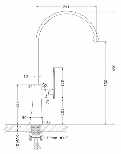 Wasserhahn Küchenarmatur, LEAF, mit 360° schwenkbarem flachem U-Auslauf, Verchromt