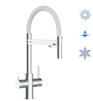 Kurzversion 47 cm - 5 Wege Wasserhahn Küchenarmatur, Edelstahl Massiv mit 360° schwenkbarem Auslauf, abnehmbare 2 strahl Handbrause, Gebürstet / Weiß