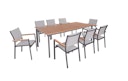 Vorschaubild Garden Pleasure Gartenmöbel Set SILEA 03, Tisch 208 x 100 + 8 Stapelsessel, Alu Anthrazit / Nonwood Teak-Optik / Kunststoffgewebe Grau