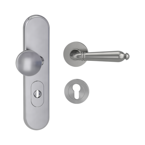 Griffwerk TITANO Kombi SB_882 ES1 (S2) -Edelstahl matt Kombi-Schutzbeschlag -Knopf/Drücker -mit Griff CAROLA Schraubt. -SG -ZA, 72mm -TS 38-50