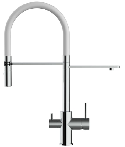 3 Wege Wasserhahn Küchenarmatur, FL, mit 360° schwenkbarem Auslauf, abnehmbare 2 strahl Handbrause, Verchromt / Weiß