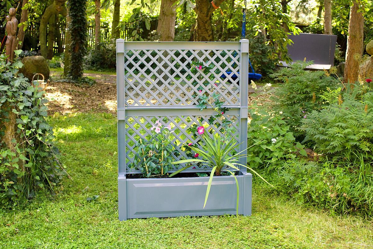 KHW Pflanzkasten groß mit Zentralspalier (2-tlg.) 100 cm grau