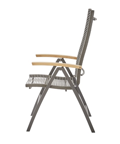 Diamond Garden Hochlehner VALENCIA, Edelstahl Dunkelgrau / Rope Grau / Premium Teak-Armlehnen