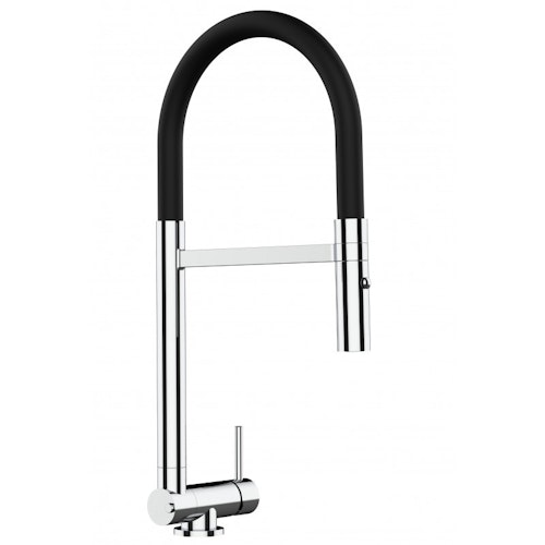 Wasserhahn Vorfenster Küchenarmatur, Umklappbar 4,5 CM, mit 360° schwenkbarem Auslauf, abnehmbare 2 strahl Handbrause, Verchromt / Schwarz