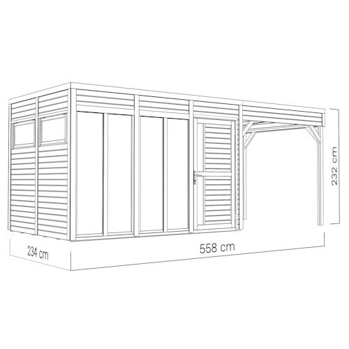 Bertilo Element-Gartenhaus Cubus 3 Office inkl. Lounge-Anbau - 19 mm
