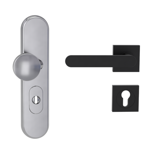 Griffwerk TITANO Kombi SB_882 ES1 (S2) -Edelstahl matt Kombi-Schutzbeschlag -Knopf/Drücker -mit Griff AVUS -GSC -eckig -L -ZA, 72mm -TS 38-50