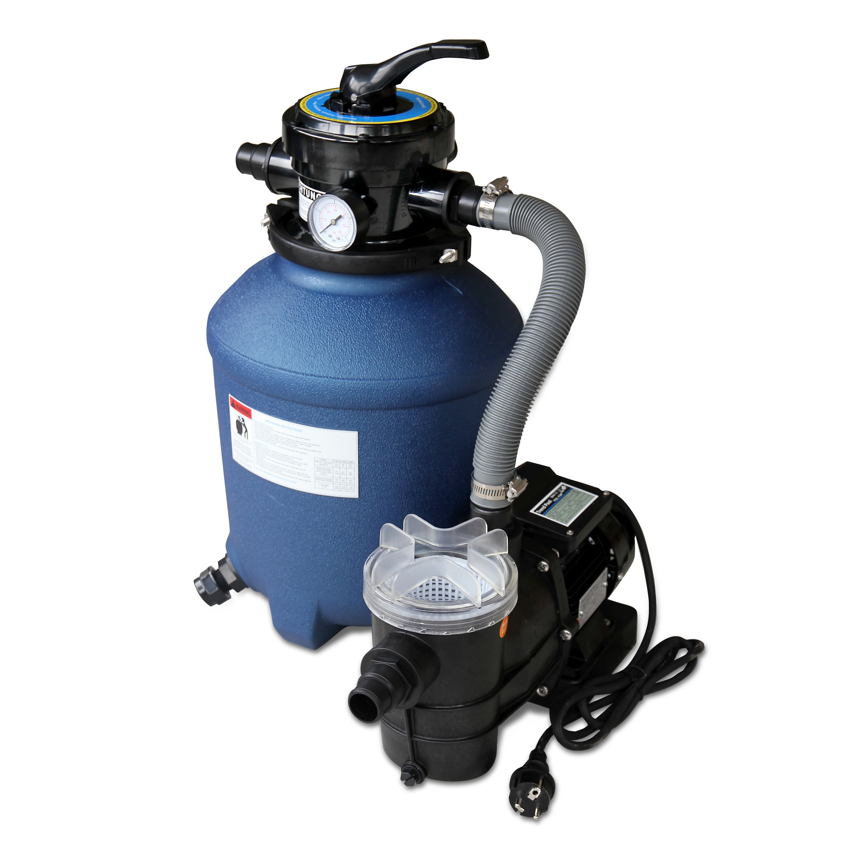Karibu Sandfilteranlage groß inkl. Schläuche, Quarzsand 25 Kilo (6,5 m³/h, 230 V) inkl. Skimmer/Einlaufdüse (Aktion)