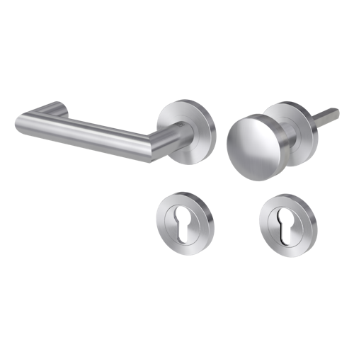 Griffwerk LUCIA PROFESSIONAL Schraubtechnik FS Panik -Edelstahl matt  Rosettengarnitur -Schraubt. -Knopf R2 -WL -Stift 9mm -TS 38-50mm