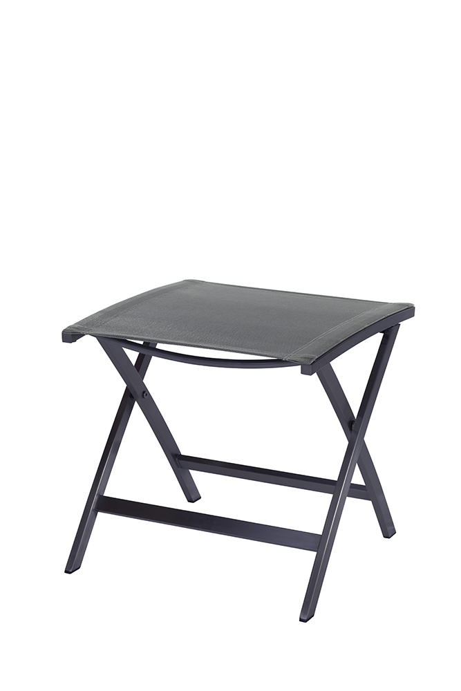 Diamond Garden Fußhocker VALENCIA, Edelstahl Dunkelgrau / Kunststoffgewebe Schwarz/Silber