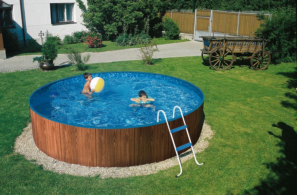 myPOOL Swimming Pool Poolset Splash mit Kartuschen Filteranlage - Holzoptik