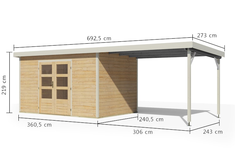 Karibu Metall-Holzgartenhaus Hybridhaus Pluto A/B - 28 mm/0,5 mm