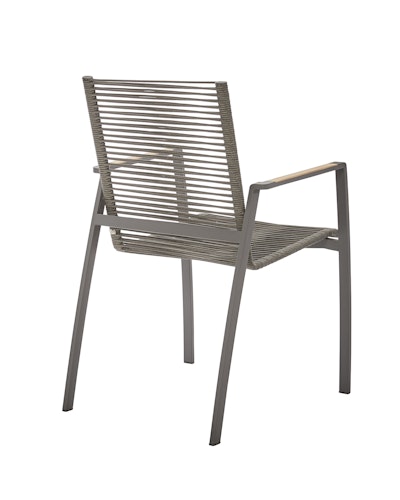Diamond Garden Stapelstuhl VALENCIA, Edelstahl Dunkelgrau / Rope Grau / Teak-Armlehnen