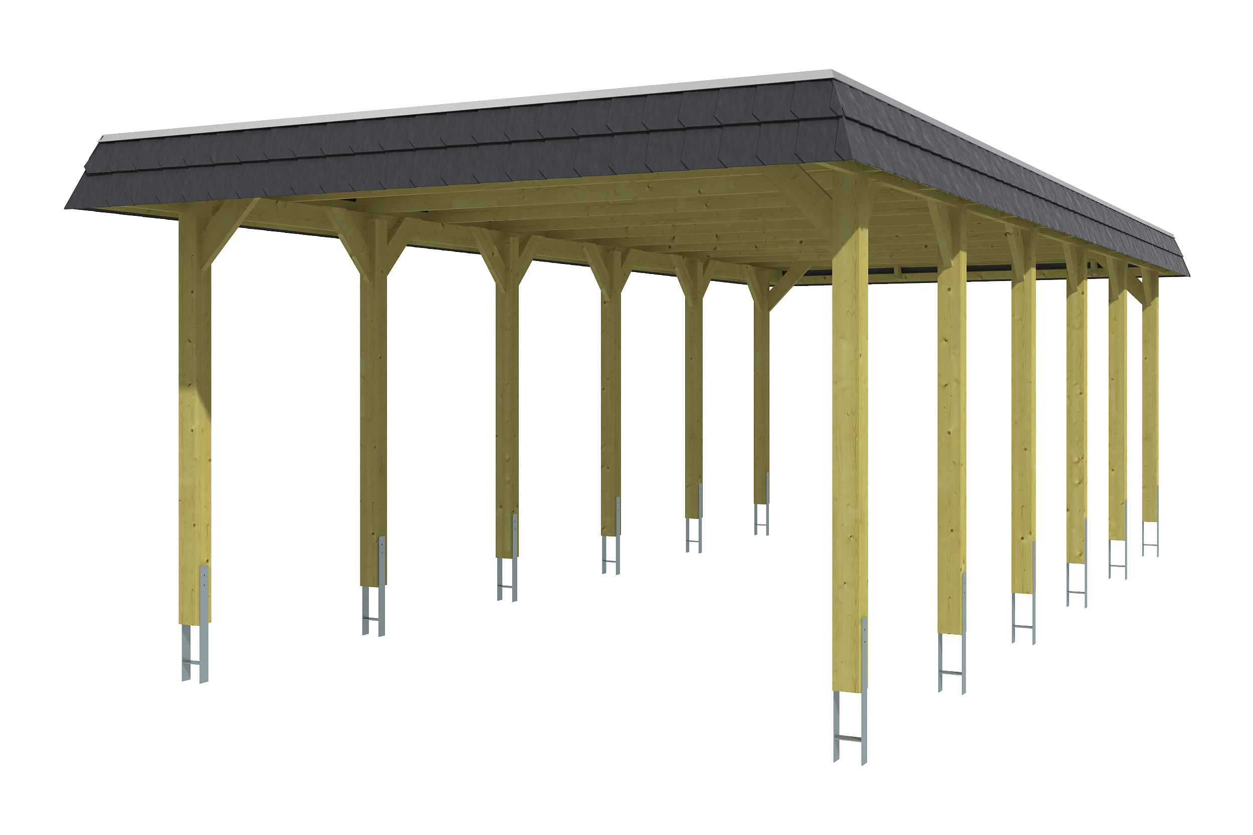 Skan Holz Spreewald - Walmdach Carport Breite 396 cm Gr. 3 - 396 x 893 cm Nut- und Feder Dachschalung mit EPDM-Dachfolie...