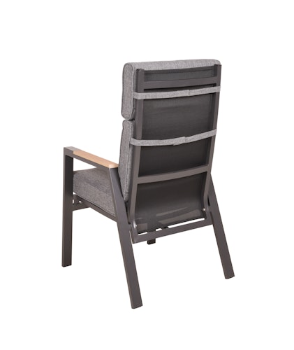 Garden Pleasure Gartenmöbel Set BARLETTA, Tisch 180 x 91 + 4 Stapelsessel, Alu Anthrazit / Nonwood Holz-Optik / Kissen 100 % Polyester