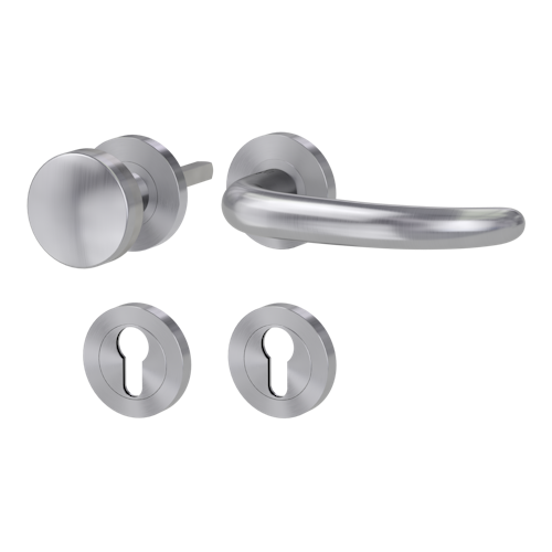 Griffwerk ULMER GRIFF PROF | DESIGN MANUFAKTUR  FS Panik Edelstahl matt -Rosettengarnitur -Schraubt. Knopf R2 -WR -Stift 9mm -TS 38-50mm