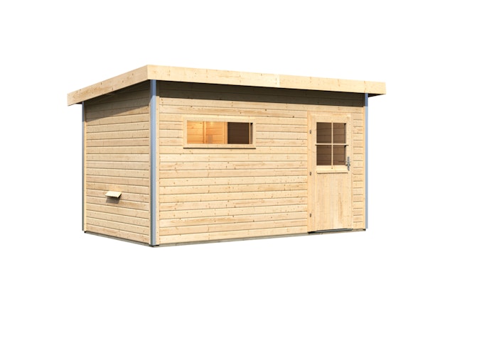 Karibu Saunahaus Skrollan 3 mit Vorraum naturbelassen (Rechteckfenster) inkl. gratis Sauna-Zubehörset im Wert von 234,94 €
