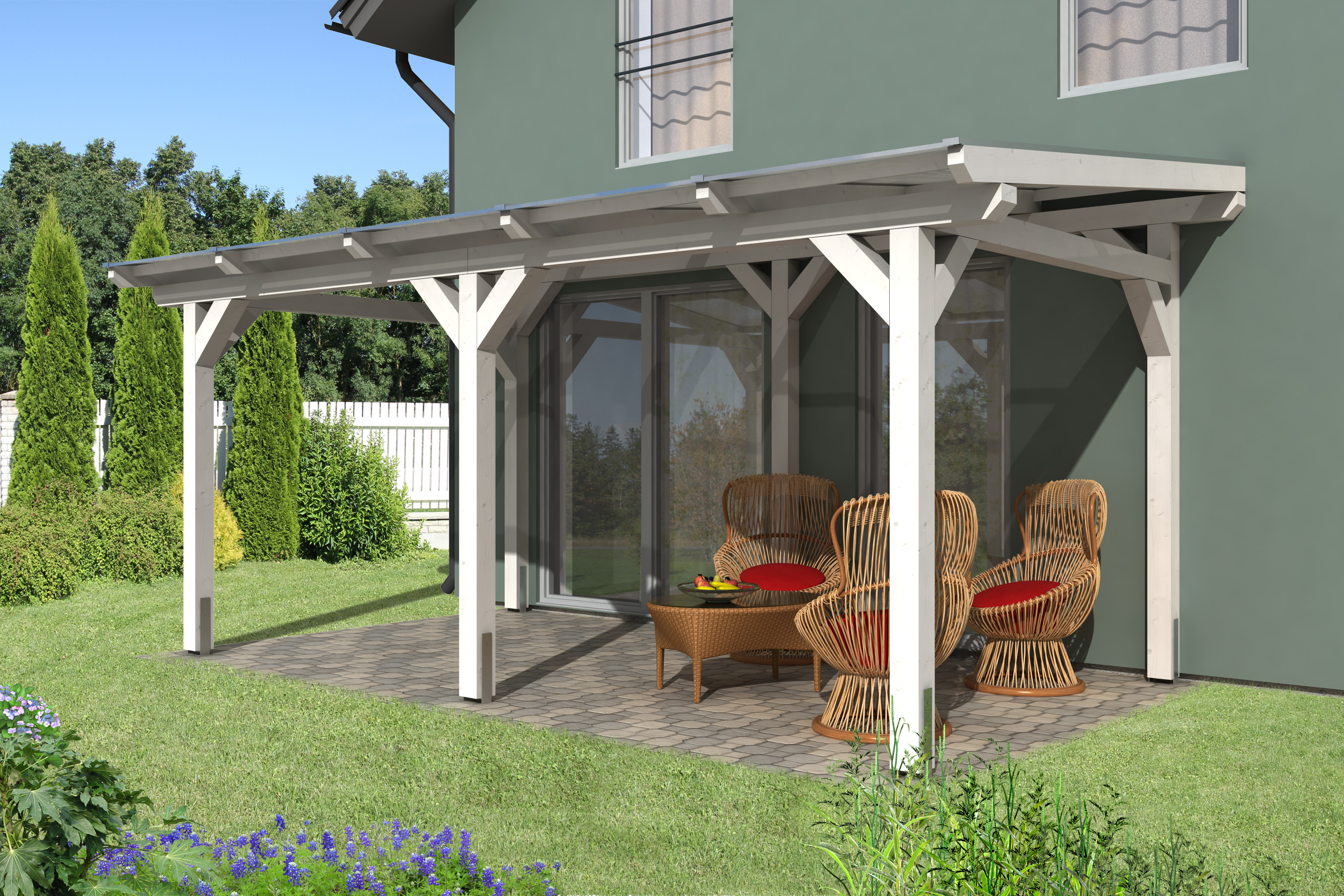 Skan Holz freistehende Terrassenüberdachung Siena 541x250cm weiß