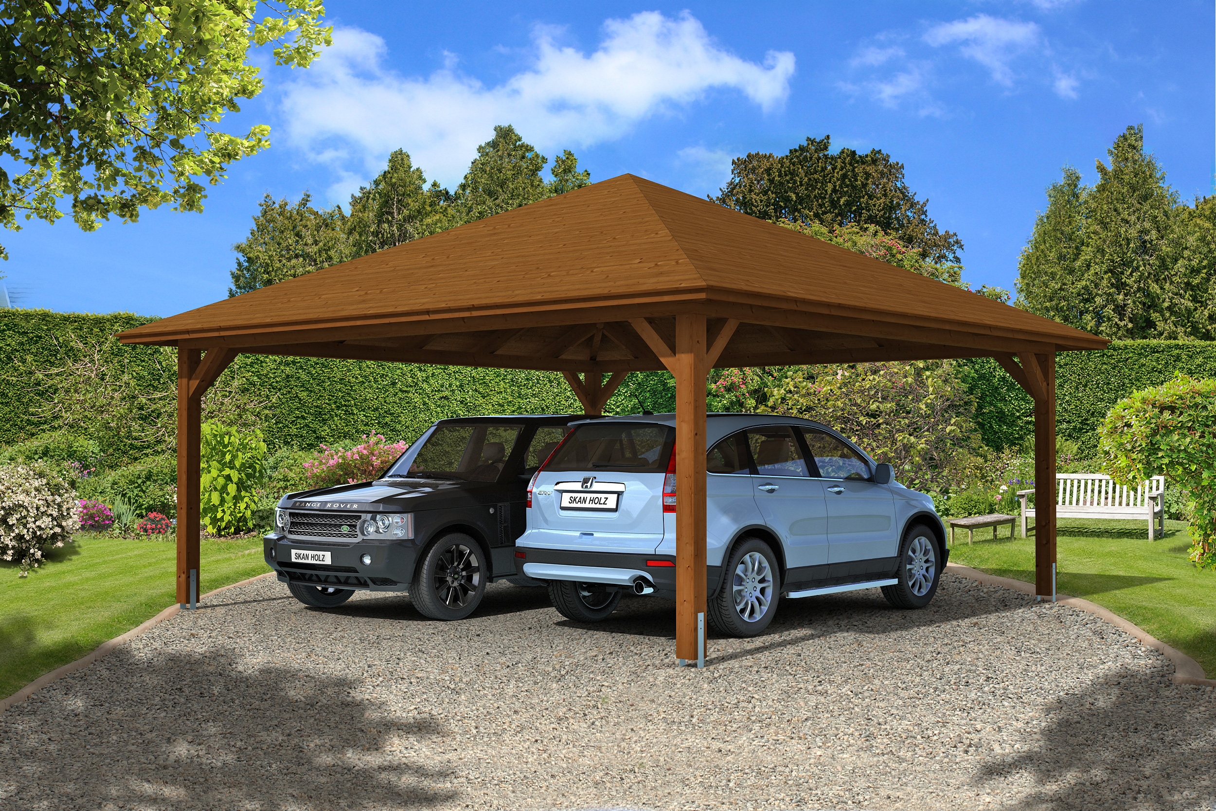 Skan Holz Carport Taunus 634 x 634 cm-nussbaum Holzcarport