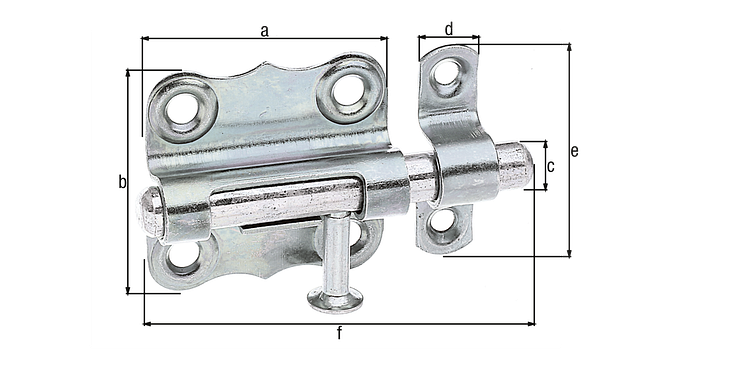 Grendelriegel galvanisch verzinkt dickschichtpassiviert. Ø8x39x38 mm