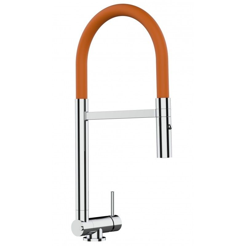 Wasserhahn Vorfenster Küchenarmatur, Umklappbar 4,5 CM, mit 360° schwenkbarem Auslauf, abnehmbare 2 strahl Handbrause, Verchromt / Orange