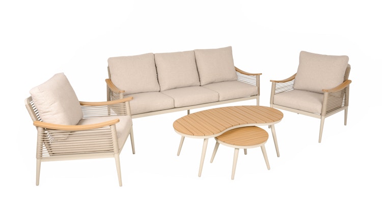 Garden Pleasure Lounge-Gruppe TULUM, Alu Sandbeige / Nonwood / Rope Beige / Kissen 100 % Polyester Beige