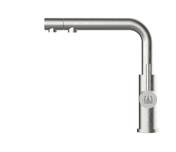 4 Wege Wasserhahn Küchenarmatur, Edelstahl Massiv mit schwenkbarem L-Auslauf und herausziehbarer Brause, Gebürstet